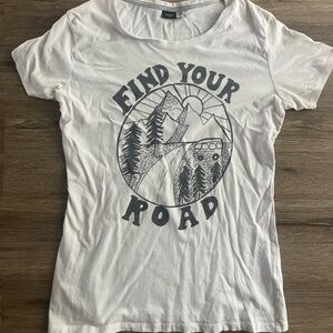 H&M White Graphic Tee with Adventure Design